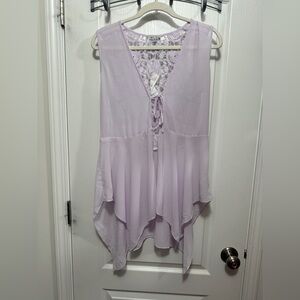 Naked Zebra babydoll lingerie nightie‎ Crochet Lace Sheer M Tie Front Fairy NWT